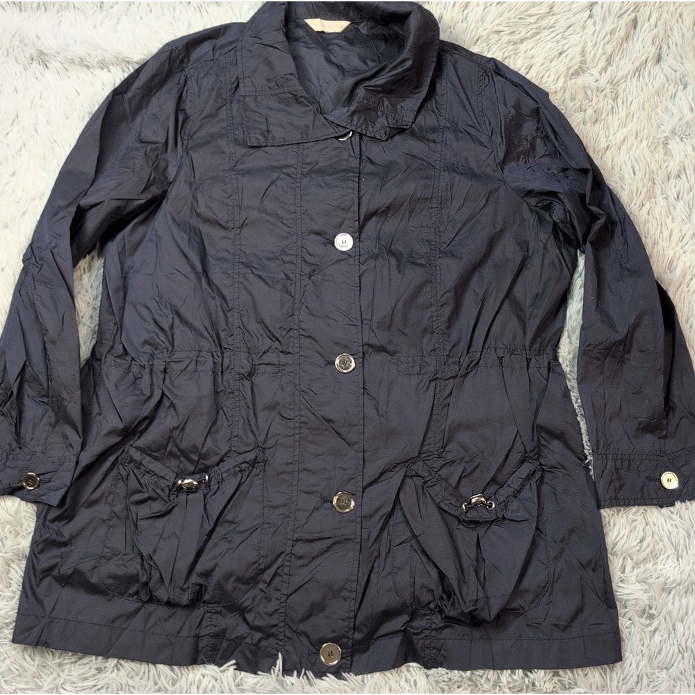 Laura Ashley Jacket Womens L Blue Windbreaker Rain Coat Lightweight Button Up